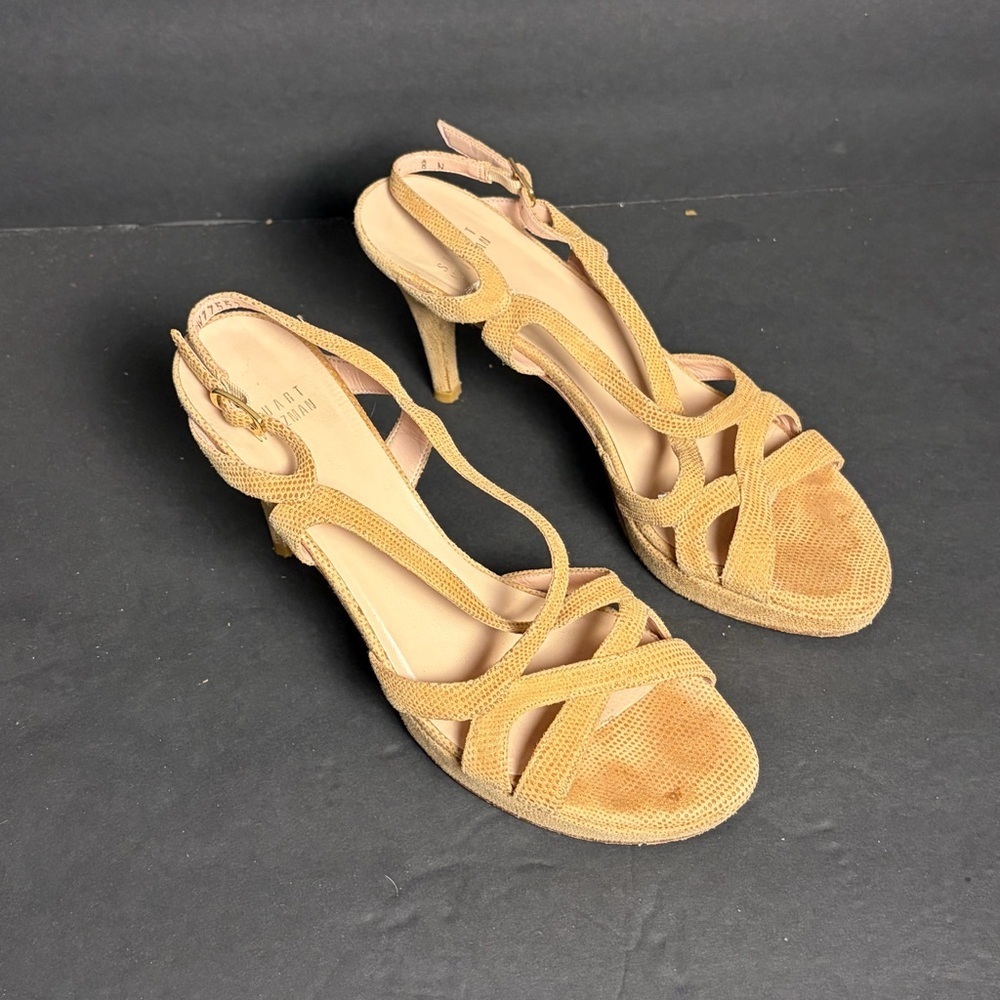 Stuart Weitzman Womens Low Platform Heels Textured Suede Cream Size 8N NARROW